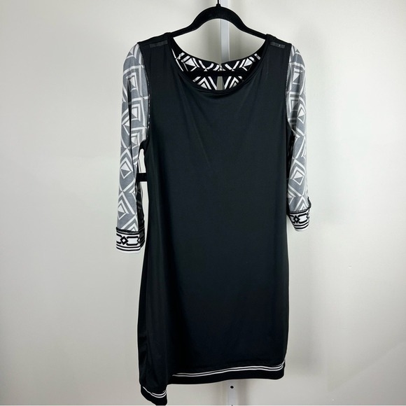White House Black Market Geometric Diamond Print Shift Dress 3/4 Sleeve Keyhole - Picture 10 of 11